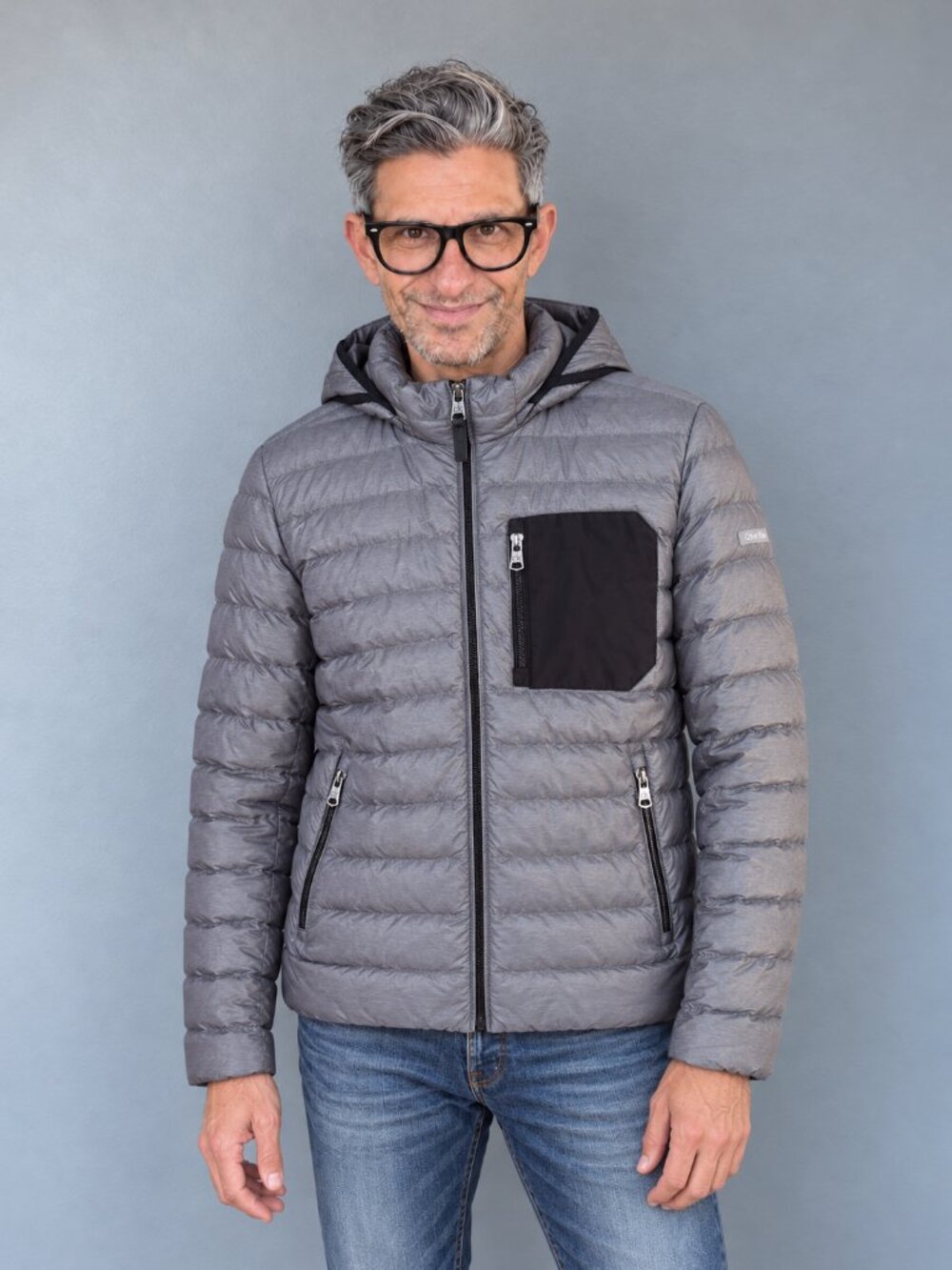 Calvin Klein Men's Down Hooded Puffer Jacket Gray Size Small